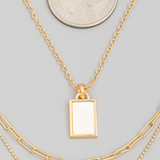 Layered Chain Link Rectangle Charm Necklace