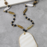 Mother Of Pearl Pendant Multi Bead Necklace