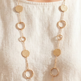 Long Hammered Disc & Open Circle Station Necklace