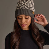Gray & Beige Patterned Knit Pom Hat
