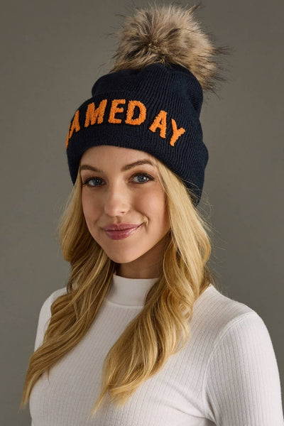 Navy & Orange Game Day Pom Hat
