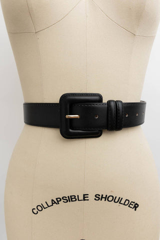 Leather Square Buckle Belt Black
