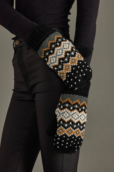 Mustard, Blue & Black Patterned Mittens