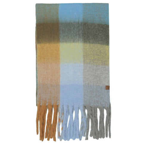 Light Blue Plaid Check Pattern Woven Winter Scarf