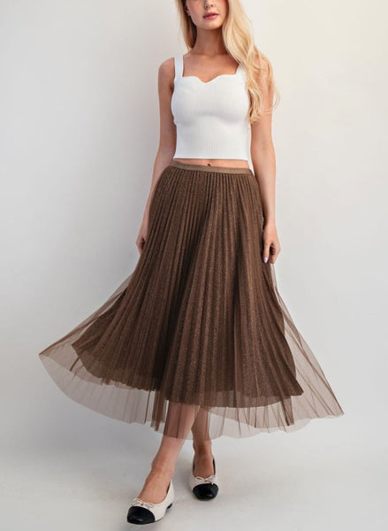 the Allesia Brown Sparkle Mesh Skirt