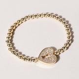 Pave CZ Heart Gold Beaded Bracelet