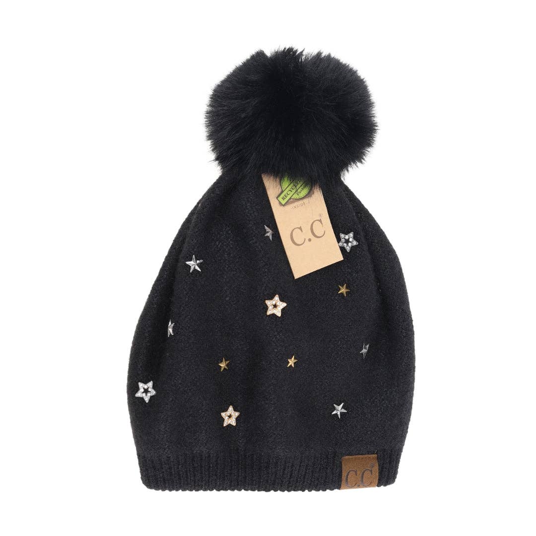 Star Studded Pom C.C Beanie - 3 Colors