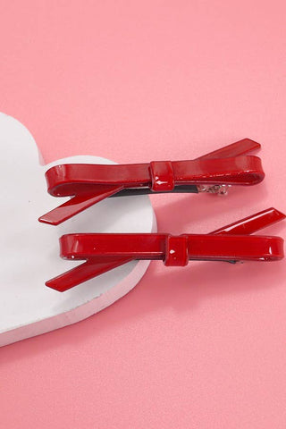 Red Bow Hair Pin - set of 2
