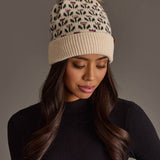 Cream Small Floral Pattern Knit Pom Hat