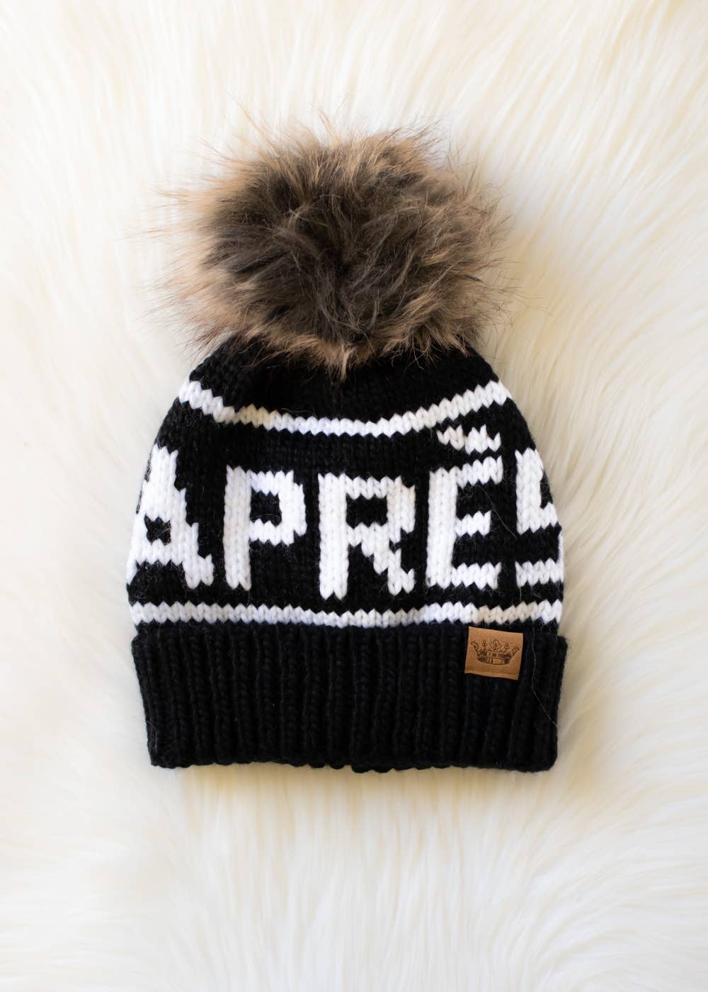 Apres Black & White Pom Hat