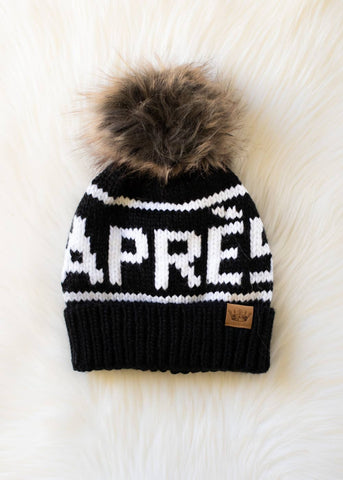 Apres Black & White Pom Hat