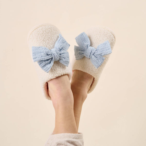 Betty Bow Light Blue - Fuzzy Slippers