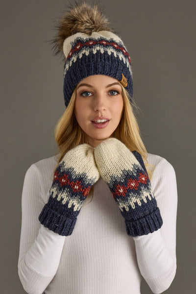 Blue, Red & Gray Patterned Pom Hat