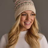 Cream & Pink Floral Pattern Pom Hat
