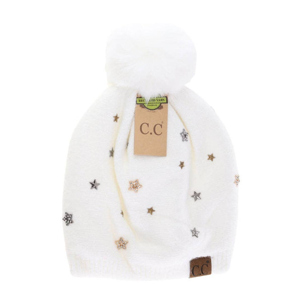Star Studded Pom C.C Beanie - 3 Colors