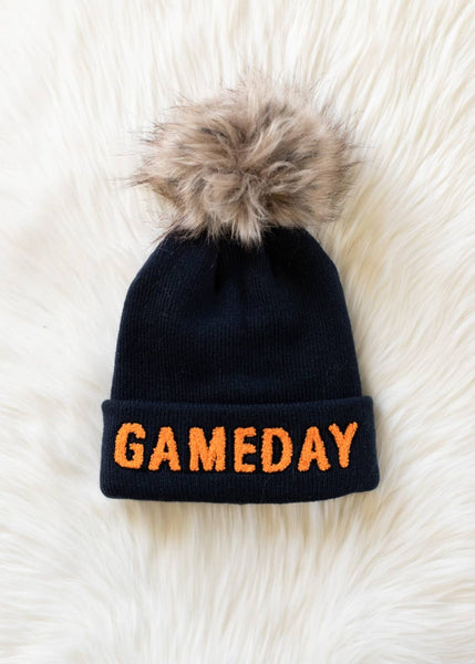 Navy & Orange Game Day Pom Hat
