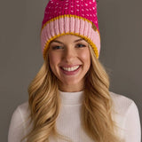 Pink, White & Lt. Pink Heart Design Pom Hat