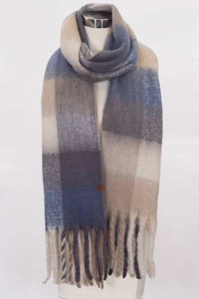 Blue Plaid Check Pattern Woven Winter Scarf C.C. Brand