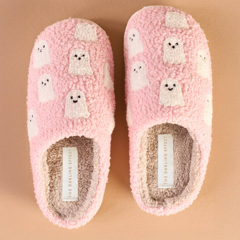 Ghost Fuzzy Slippers Pink