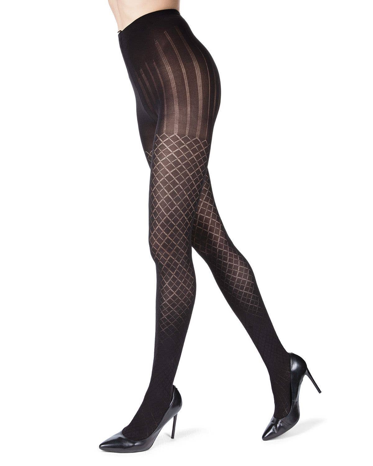 Diamond Argyle Black Control Top Tights - MeMoi