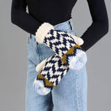 Beige, Navy & Lt. Blue Patterned Mittens