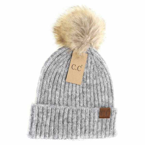 Soft Ribbed Fur Pom C.C Beanie - 4 colors
