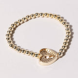 Pave CZ Heart Gold Beaded Bracelet