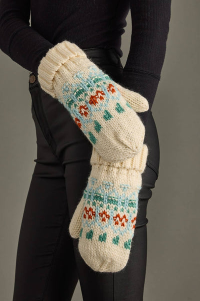 Ivory, Lt. Blue, Mint & Orange Patterned Mittens