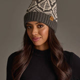 Gray & Beige Patterned Knit Pom Hat