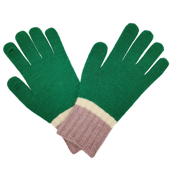 Three Tone Knit Plain Winter Long Gloves - 3 colors