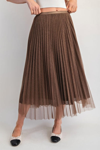 the Allesia Brown Sparkle Mesh Skirt