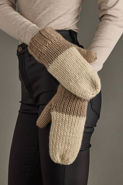 Beige & Taupe Color Block Knit Mittens
