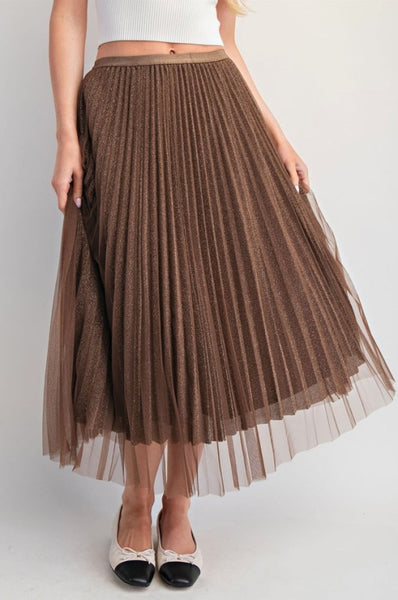 the Allesia Brown Sparkle Mesh Skirt