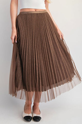 the Allesia Brown Sparkle Mesh Skirt