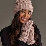 Lt. Pink Cable Knit Hat with Dk. Pink Pom