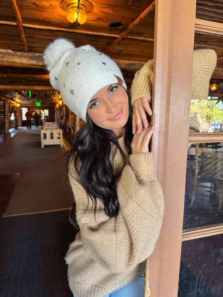 Star Studded Pom C.C Beanie - 3 Colors