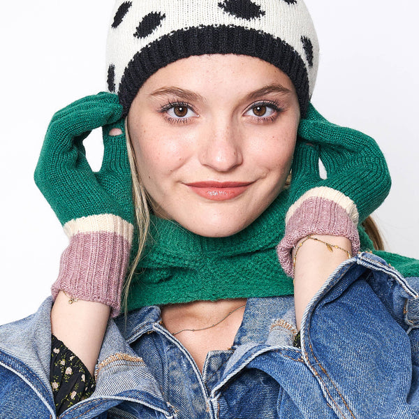 Three Tone Knit Plain Winter Long Gloves - 3 colors