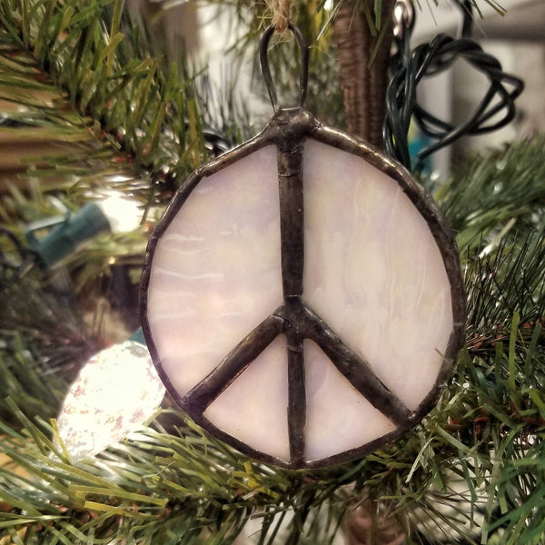 Peace sign Stained glass ornament: Irridescent or Purple
