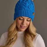 Blue Cable Knit Pom Hat