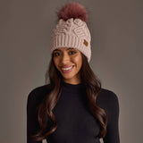 Lt. Pink Cable Knit Hat with Dk. Pink Pom