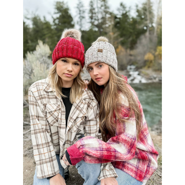 Flecked Fuzzy Lined Pom CC Beanie - 6 colors
