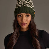 Olive & Beige Patterned Knit Pom Hat