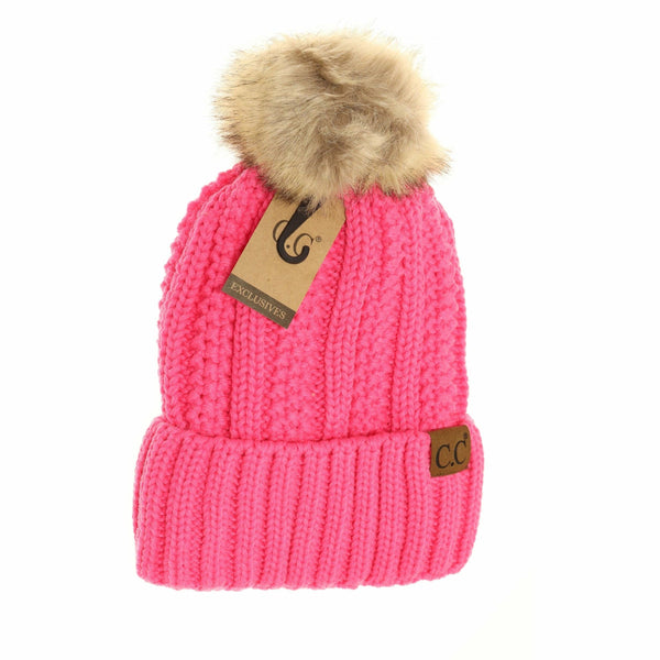 Fuzzy Lined Solid Pom CC Beanie - 5 colors