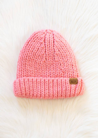 Pink Chunky Knit Beanie