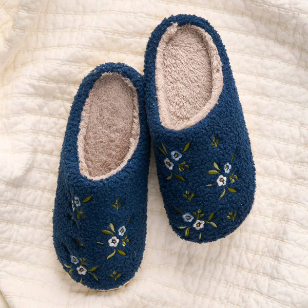 Fuzzy Slippers- Navy Floral