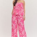 The Naomi Pants Pink Leaf Print