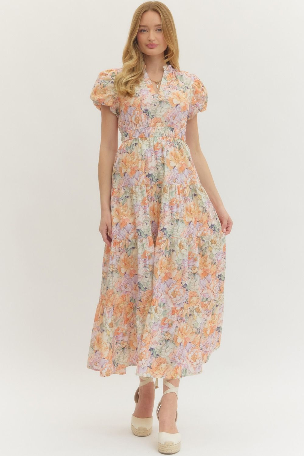 floral pink maxi dress for women PRETTYGARDEN Women's Fall Boho Maxi Dress Floral Long Sleeve V Neck Fl