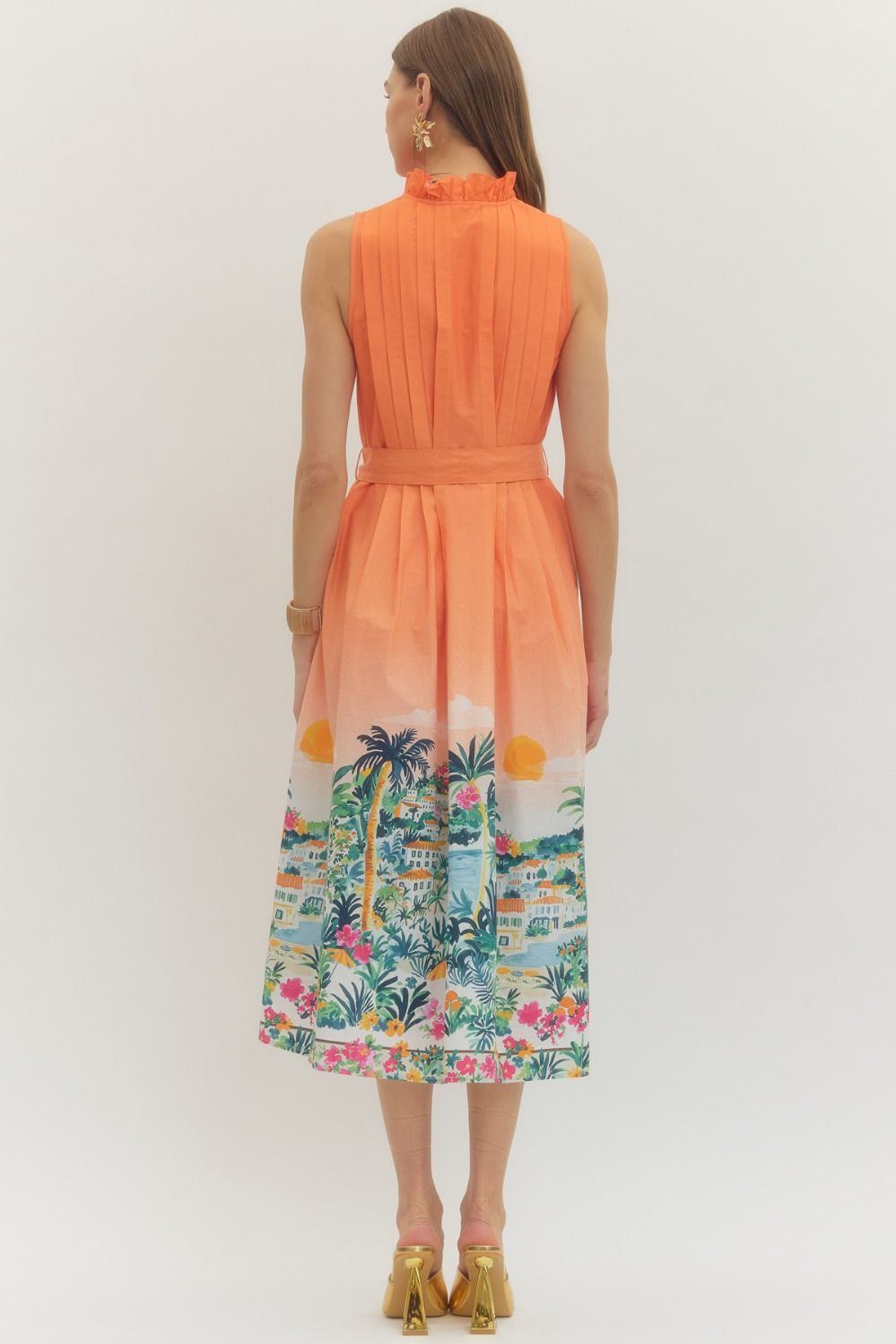 sunset views midi dress orange Victoria Beckham Drape Sleeve Midi Dress in Sunset Orange