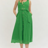 The Georgia Green Eyelet Midi Dress