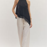 The Isabel Asymmetrical Lace Hem Halter Top